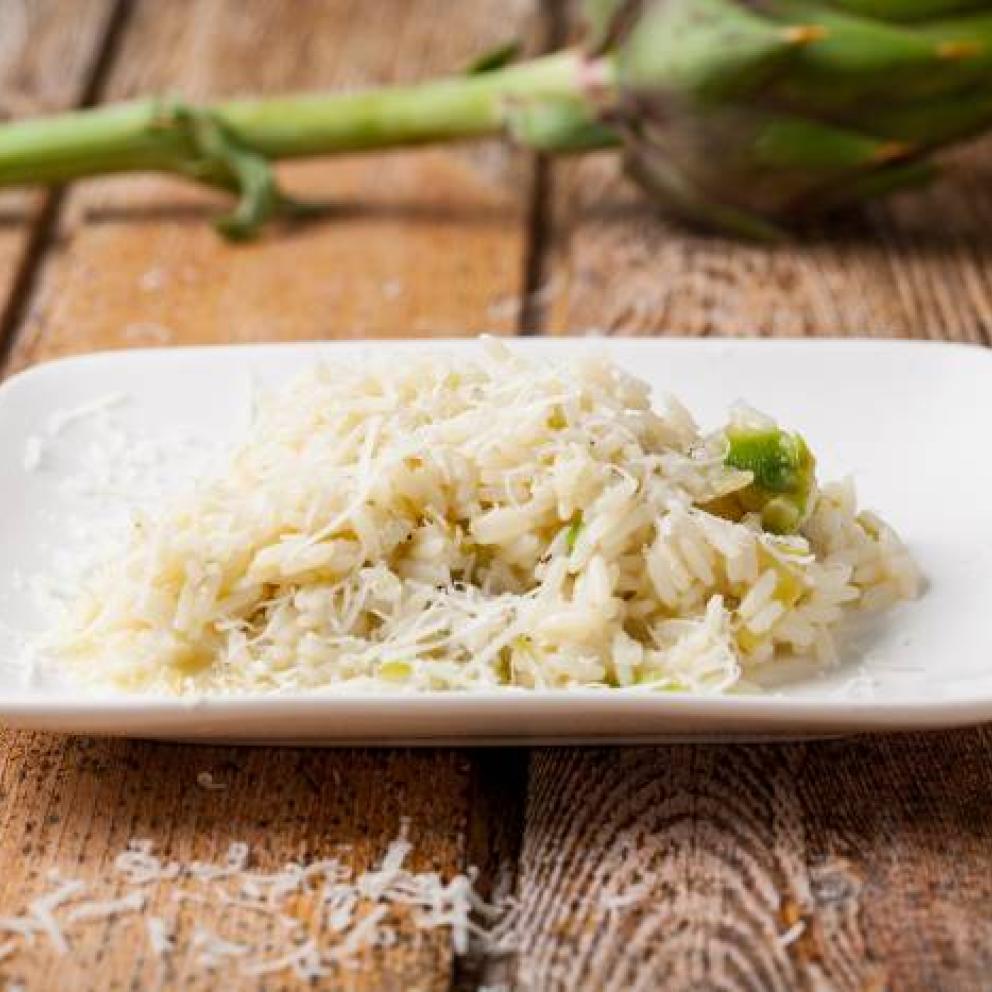 Risotto con crema di carciofi e pecorino